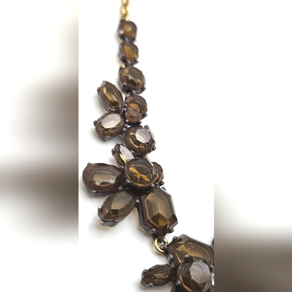J CREW Smoky Quartz Rhinestone Gold & Grey Statement Necklace - Picture 3 of 8